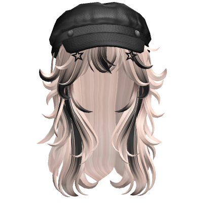 Fluffy Y2K Wolfcut W Beret Cap Blonde Black Roblox