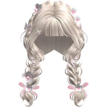 Cute Ash Blonde Braided Pigtails With Pink Flowers Roblox