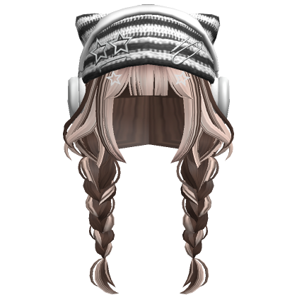 Two Tone Braids W Cat Beanie In Brown Blonde Roblox