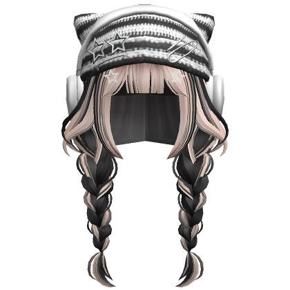 Two Tone Braids W Cat Beanie In Blonde Black Roblox