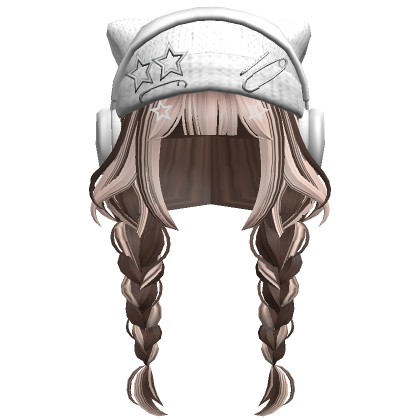 Two Tone Braids W Cat Beanie In Brown Blonde Roblox