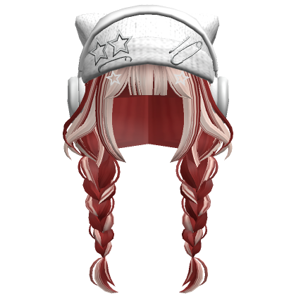 Two Tone Braids W Cat Beanie In Red Blonde Roblox