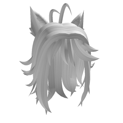 White Messy Wolf Cut Long Hair With Ears's Code & Price - RblxTrade