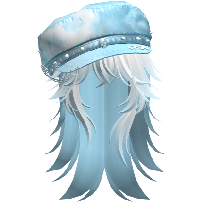 Spiked Wispy Wolfcut Blue Barret Hat White & Blue Roblox item