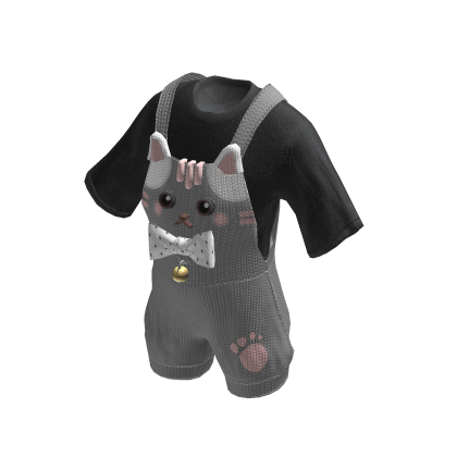 💜Kawaii Cat Overalls Chibi Style_Gray thumbnail