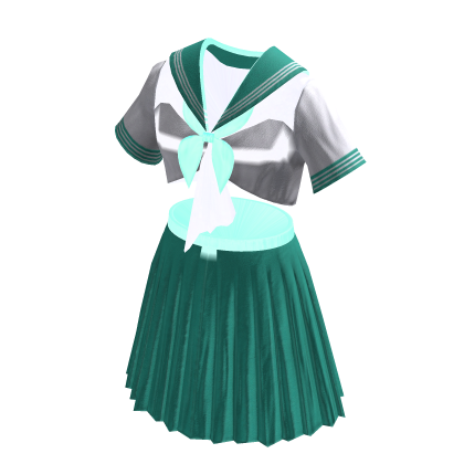 Anime School Girl Uniform | White & Turquoise thumbnail