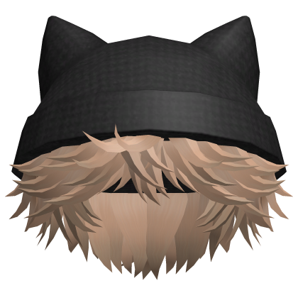 [💸CHEAP] Blonde Fluffy Boy Hair Black Cat Beanie Roblox item