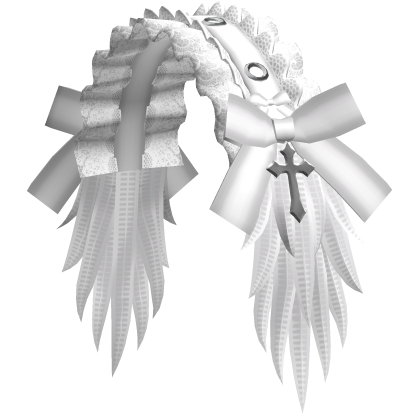 White Ruffle Headdress w/ Bows Feathers Cross