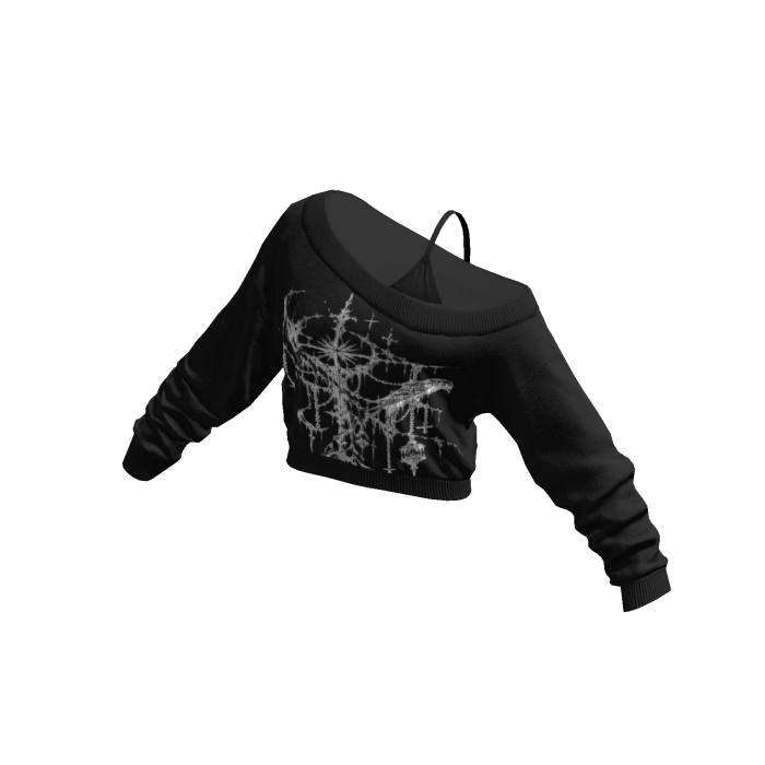 Black Y2K Print Cropped Off Shoulder Shirt