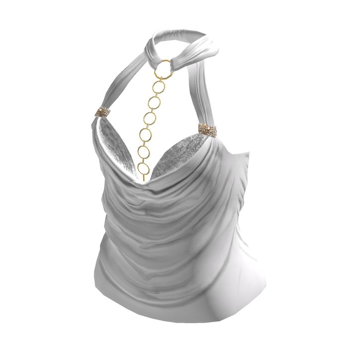 IT GIRL Silk Halter Top w/ Gold Chain (White)