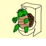 Pooping turtles on a toilet