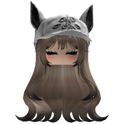 Fluffy emo Brown and black hair white cat cap y2k