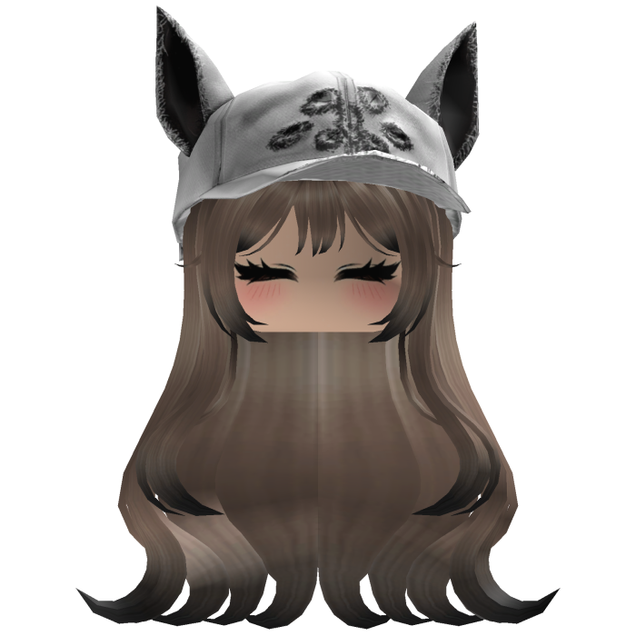 Fluffy emo Brown and black hair white cat cap y2k