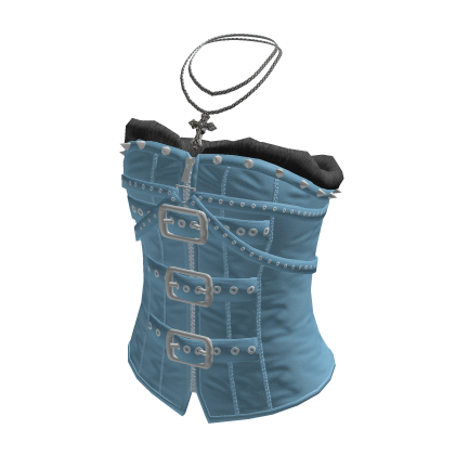 Studded Buckle Corset Top (Light Blue)
