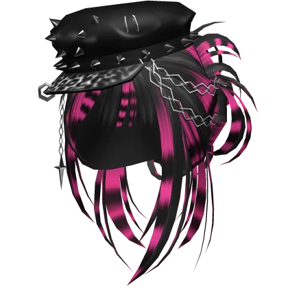 Black & Pink Scene Messy Bun Hair w/ Grunge Cap | Roblox Item - Rolimon's