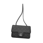 Luxury Designer Quilted Flap Bag  | Black & Silver