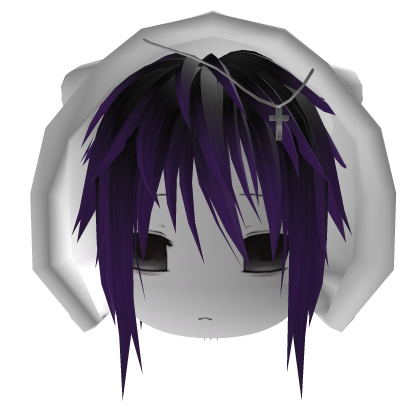 Emo Purple Anime Hair White Fur Hood Y2K Grunge Roblox item