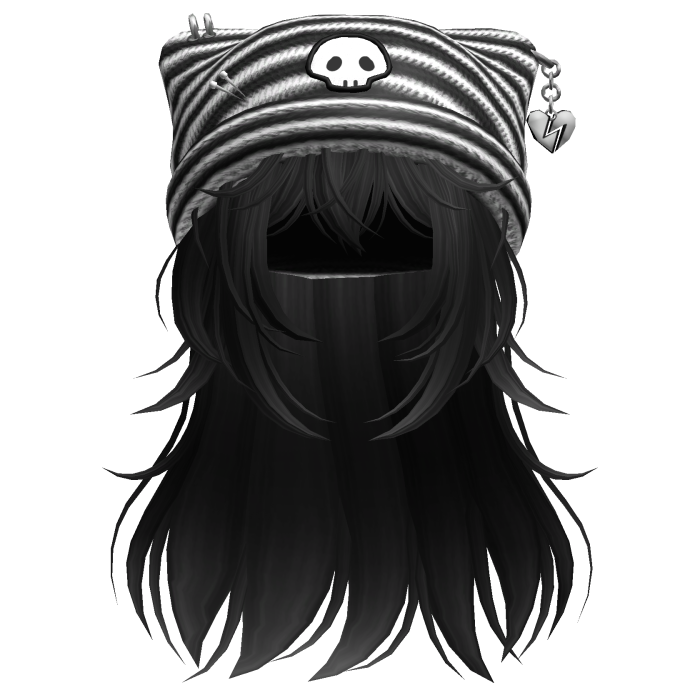 Emo Kawaii Skull Beanie W/ Wolfcut Black V8