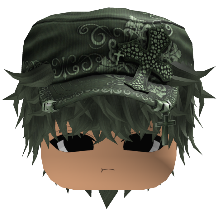 Green Messy Anime Hair w/ Green Cadet Cap
