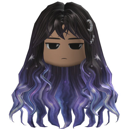 Long Wavy Hair w/ Moon Clips (Black/Purple)