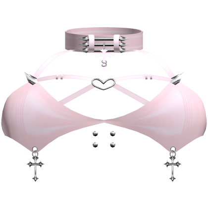 Light Pink Gothic Silver Cross Charm Emo Vkei Top