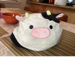 The cow moos