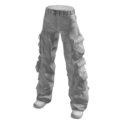 Grunge White Denim Cargo Pants