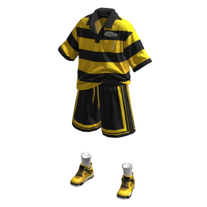 Black Yellow Striped shirt & basketball shorts set thumbnail