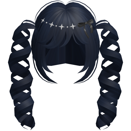 ♡ Cute Curly Drill Pigtails w/ Bow (Dark Blue) Roblox item