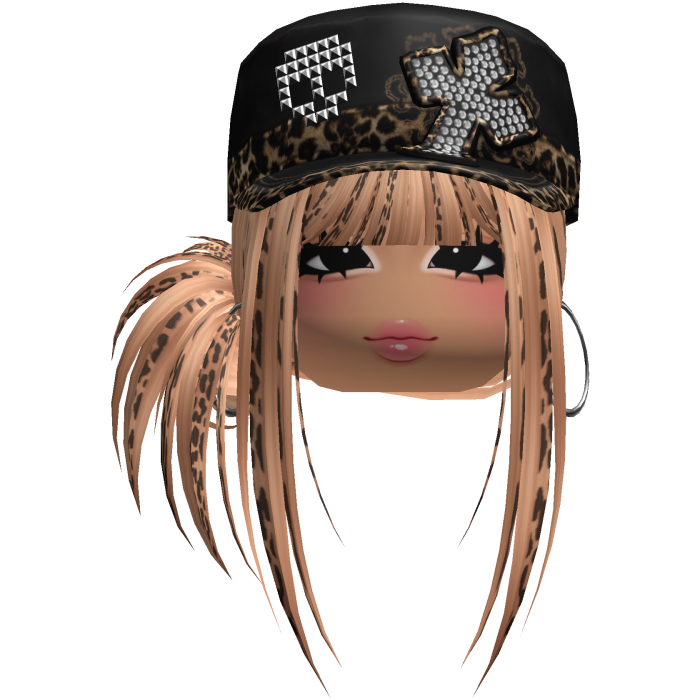 Gyaru Side Bun Hair w/ Cheetah Cap & Earrings