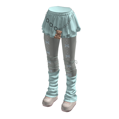 Kawaii Bow Skirt Leggings w/ Leg Warmers (Green)