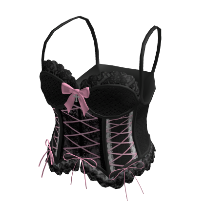 Pink and Black Corset Bow Top