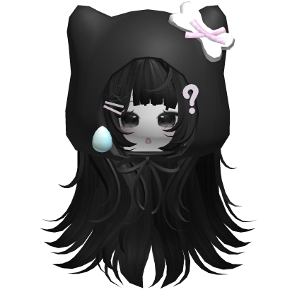 ♡ Cute Girl Cat Hood Confused Face Hair (Black) Roblox item