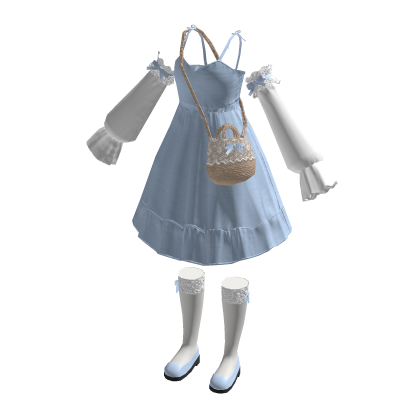 🍀Lace Dress & Ruffle Cuffs Outfit (Blue)