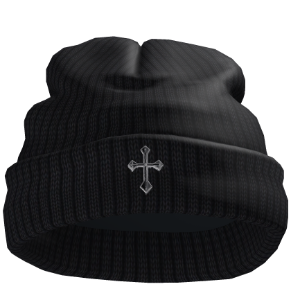 Chrome Cross Worn Black Beanie