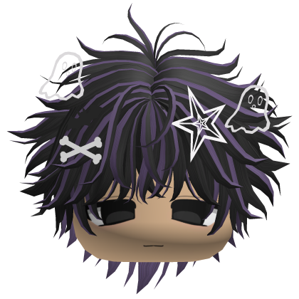 Purple Messy Halloween Hair w/ Charms & Boy Face Roblox item