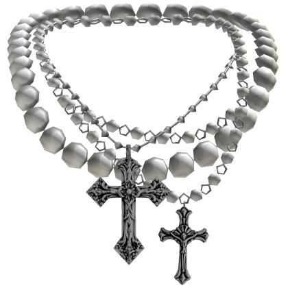Silver Pearl Layered Jesus Cross Necklace