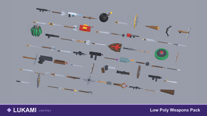 Low Poly Weapons Pack Sword Gun Axe Bow x65 preview 1