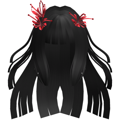 Pure Black Long Windy Hime Hair w/ Spider Lily
