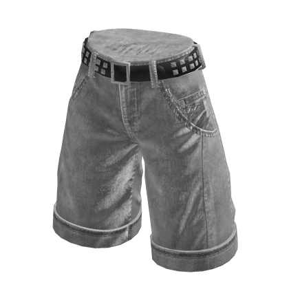 Baggy Shorts with Studded Belt (Light Gray)