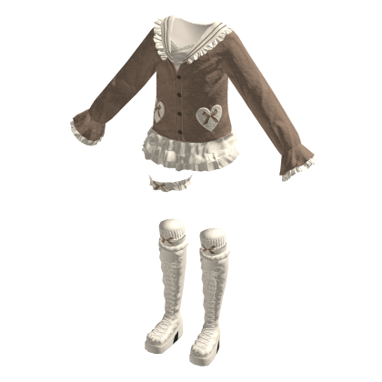 🍀Cute Cardigan Ruffle Outfit (Brown)