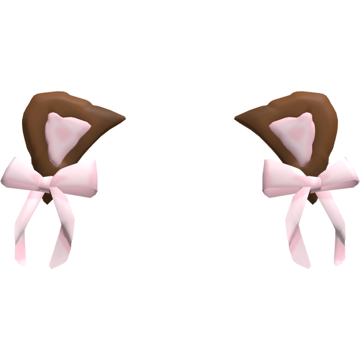Kawaii Cat Ears w/ Coquette Ribbons Brown & Pink
