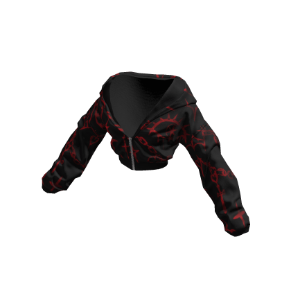 Black Cropped Red Graffiti Y2K Zip Up Hoodie