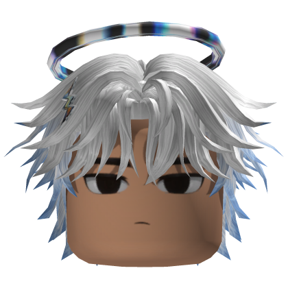 Spiky Anime Hair w/ Halo & Clips (White/Blue)
