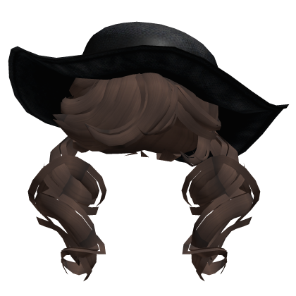 Curly Brown Twintails w/ Black Sunhat Roblox item