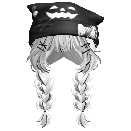 🍀Cute Braided Hair w Halloween Beanie(White) Roblox item