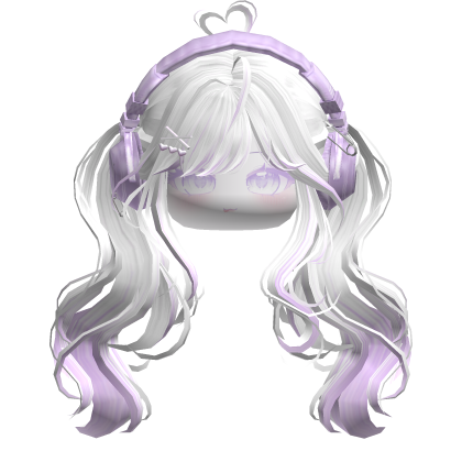 Cute Wavy Pigtails w/ Headphones (White&Purple)