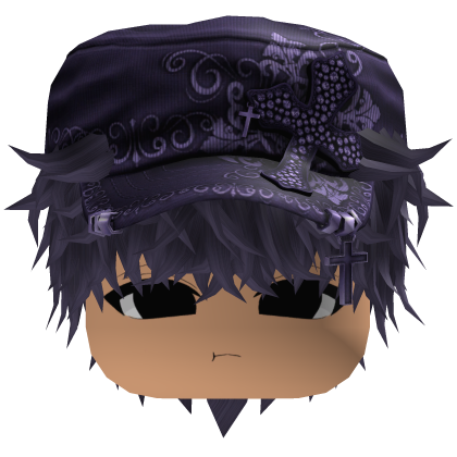 Purple Messy Anime Hair w/ Purple Cadet Cap