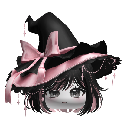 Cute Hair w/Halloween Witch Hat (Black&Pink) Roblox item