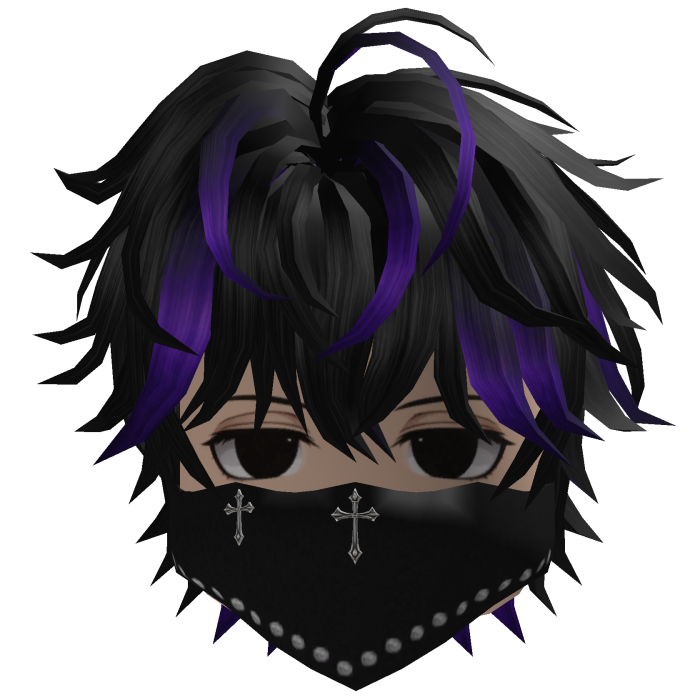 Messy Hair w/ Bandana & Glasses (Black/Purple)